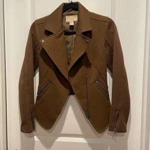 Mixed media moto jacket in deep moss green